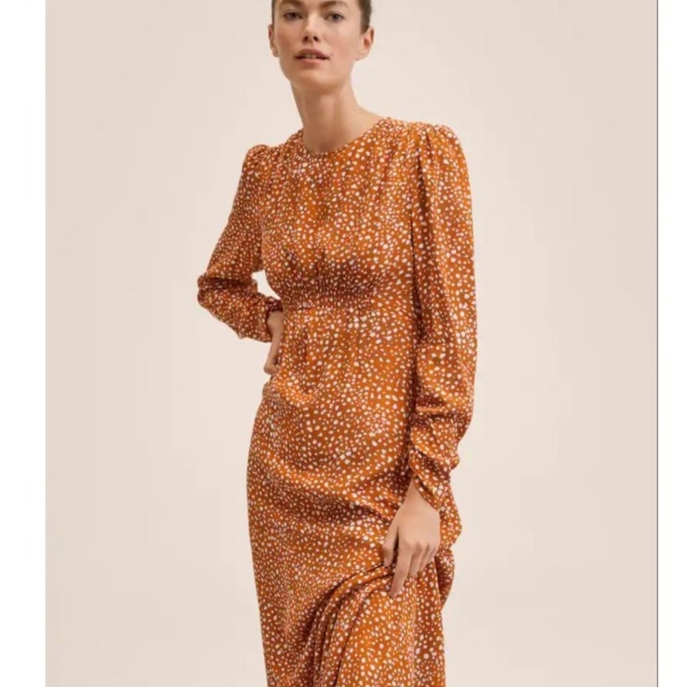 Elegant Orange Polka Dot Dress